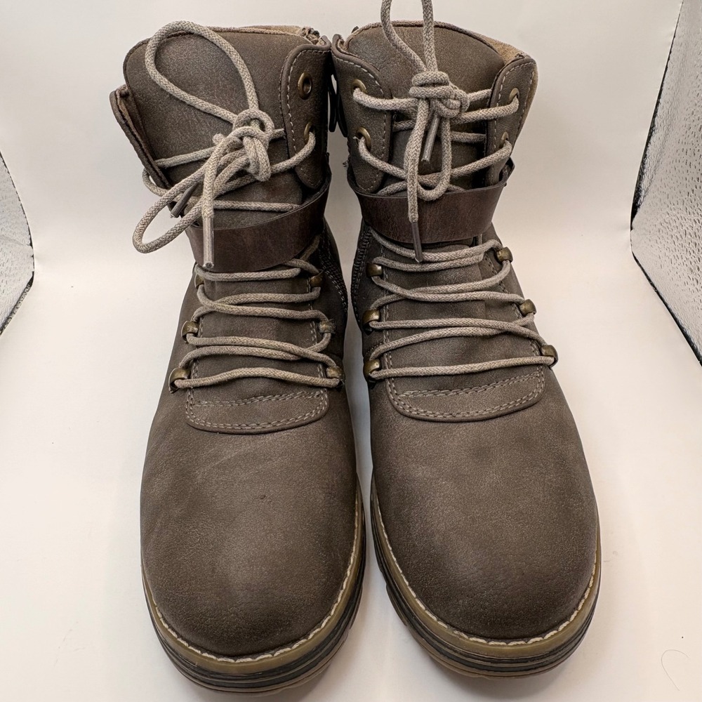 Eddie‎ Marc Taupe Brown Lace Up Ankle Boots with Buckle Strap Size 9